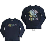 Queen: Rainbow Crest (Denim Blue) (Back & Sleeve Print) Long Sleeve – officielt merchandise