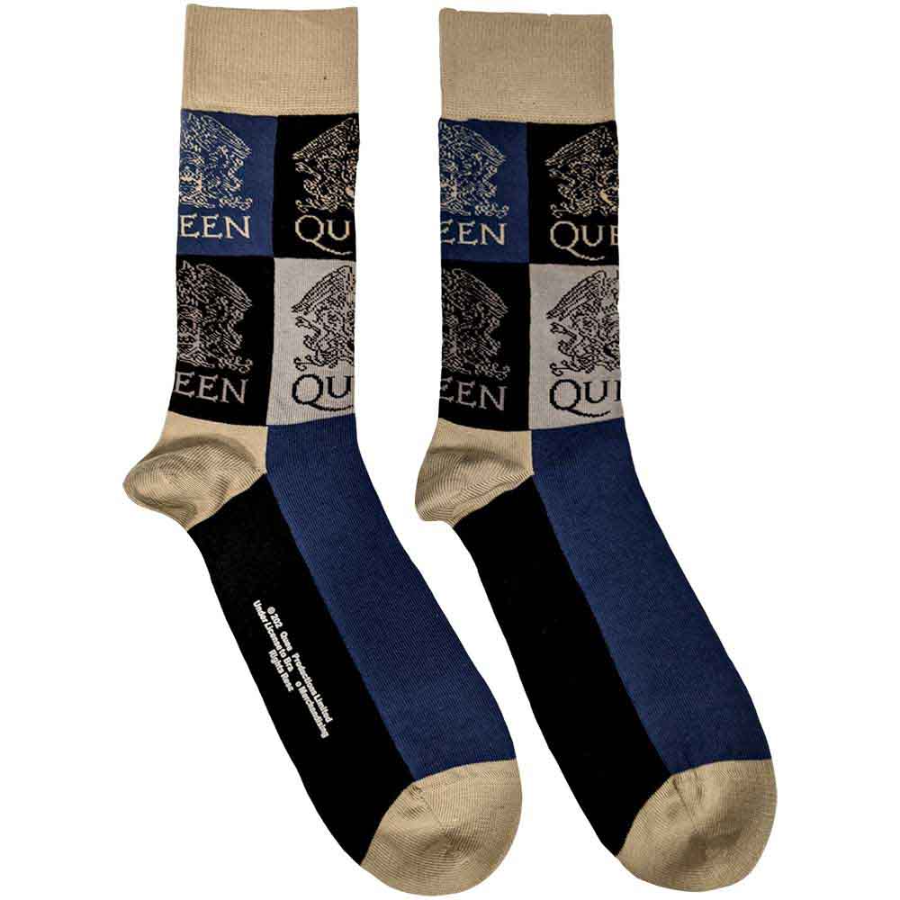 Queen: Crest Blocks (Navy Blue) (UK Size 7 - 11) Strømper – officielt merchandise