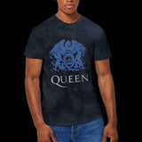 Queen: Blue Crest (Dip - Dye On Black) (Wash Collection) T-shirt – officielt merchandise