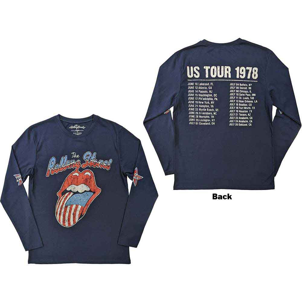The Rolling Stones: US Tour '78 (Navy Blue) (Back & Sleeve Print) Long Sleeve – officielt merchandise