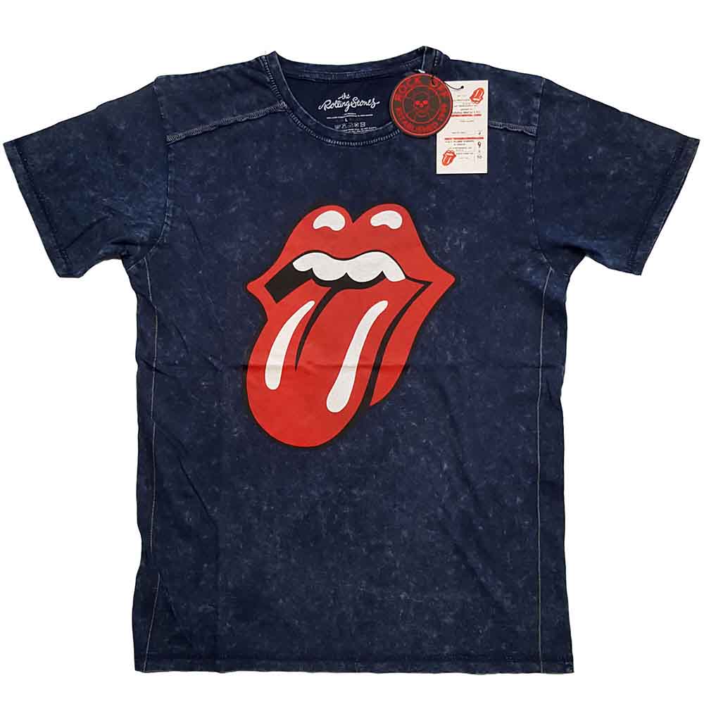 The Rolling Stones: Classic Tongue (Navy Blue) (Wash Collection) T-shirt – officielt merchandise