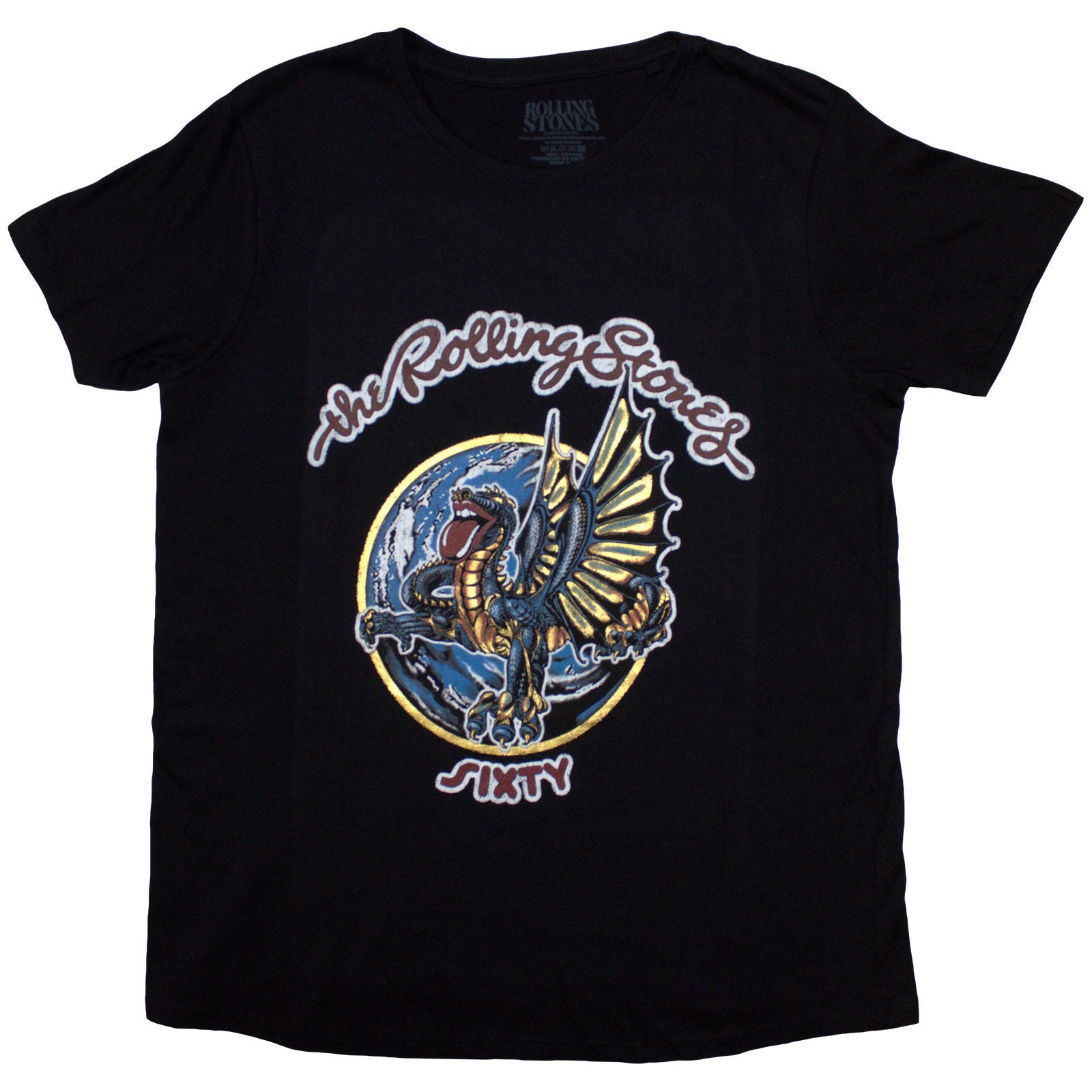 The Rolling Stones: Sixty Dragon Globe Foiled Print (Embellished) T-shirt – officielt merchandise