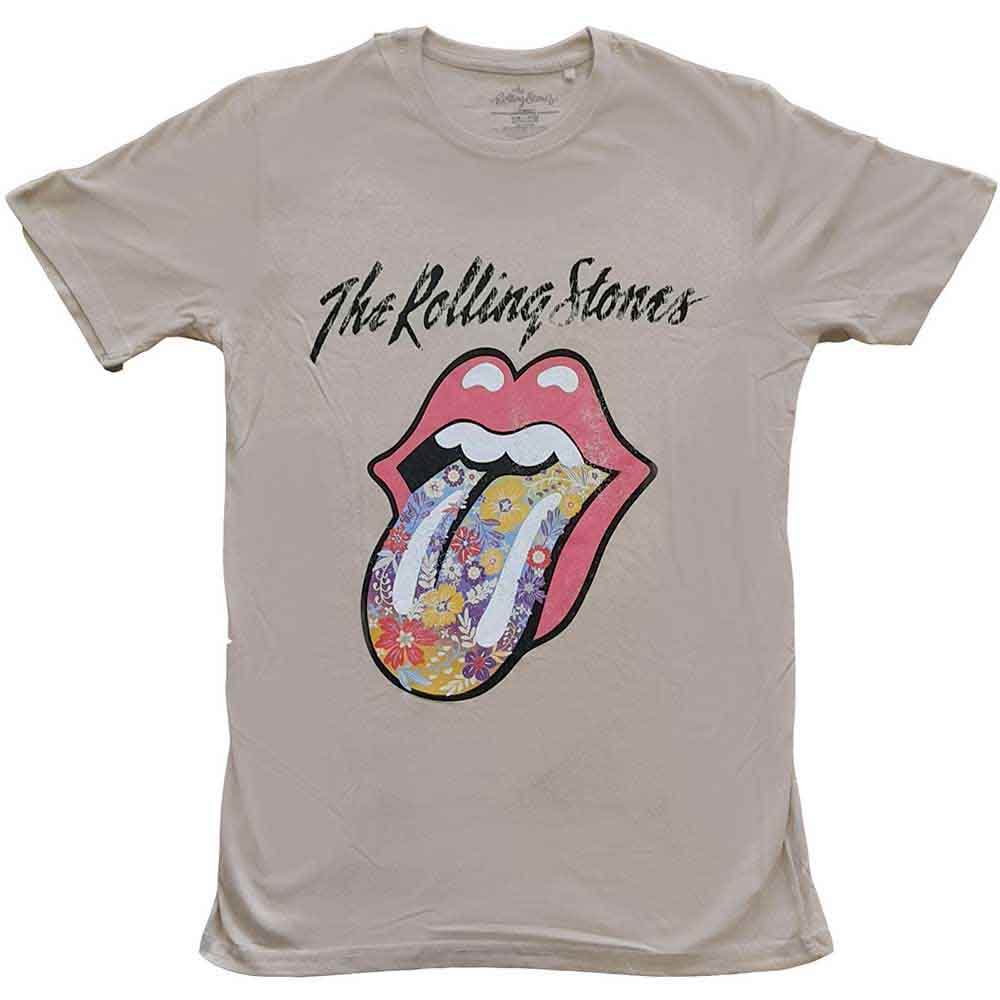 The Rolling Stones: Flowers Tongue (Sand) T-shirt – officielt merchandise
