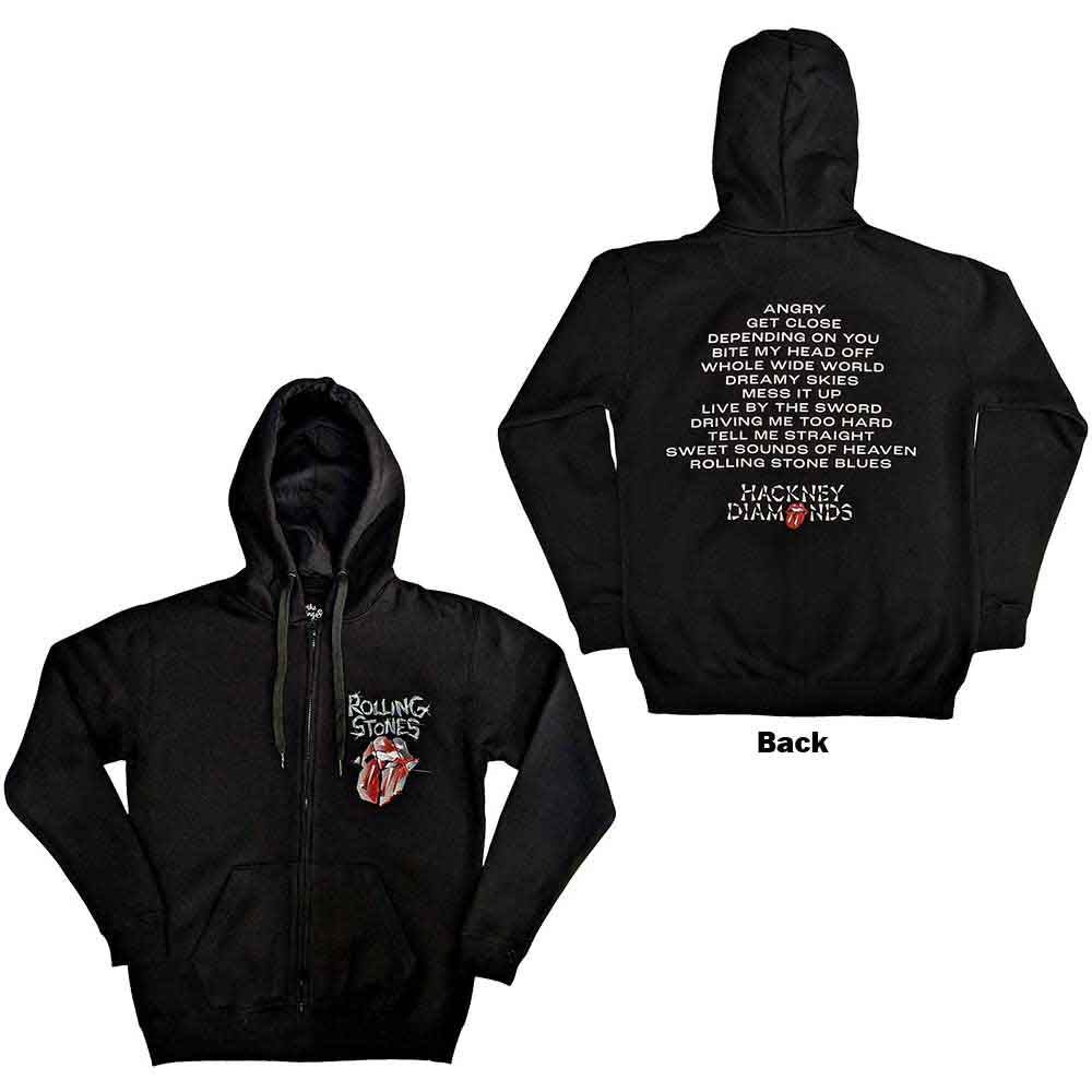 The Rolling Stones: Hackney Diamonds Tracklist Zipped Hoodie (Back Print)