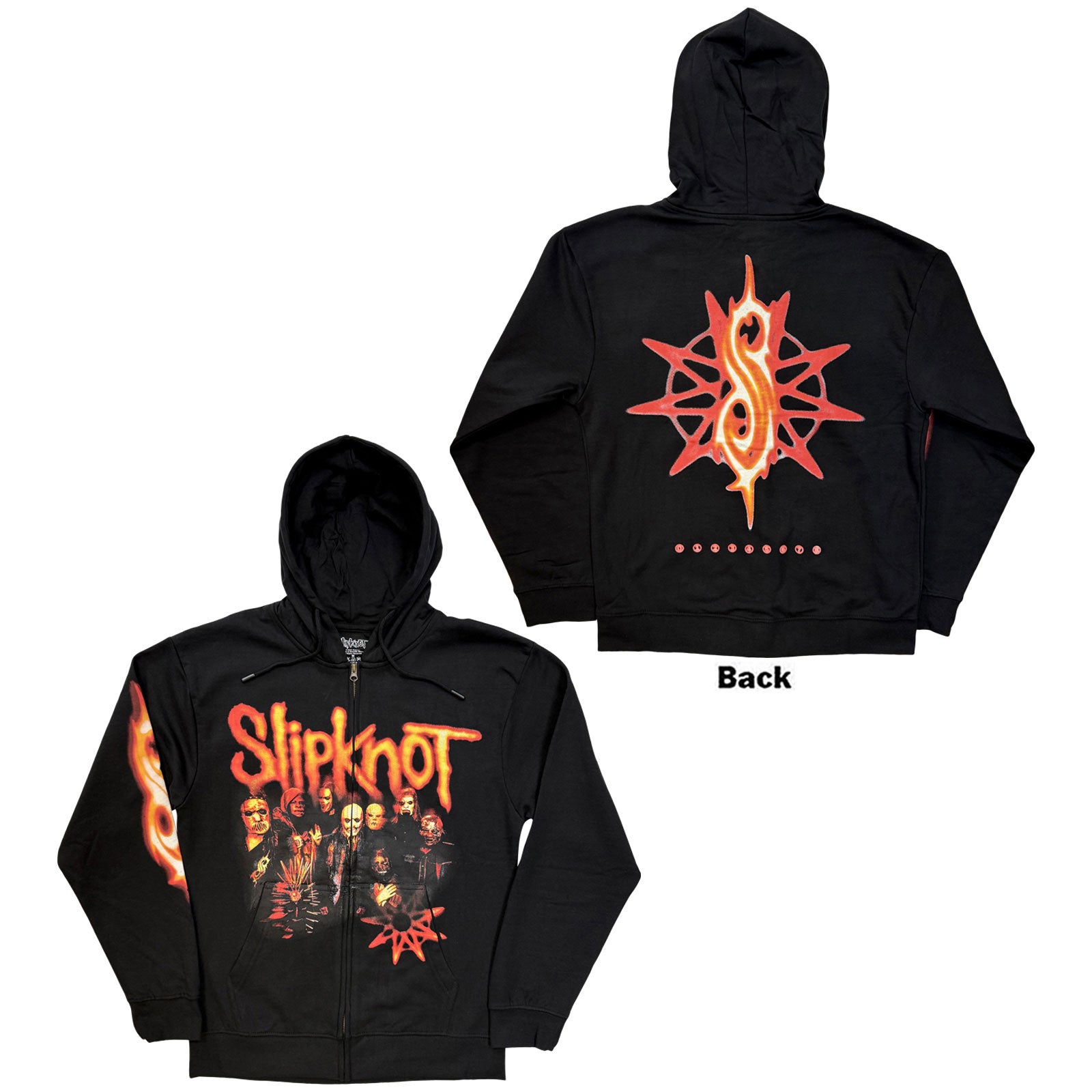 Slipknot: TESF Group Photo Nonagram Zipped Hoodie (Back Print)