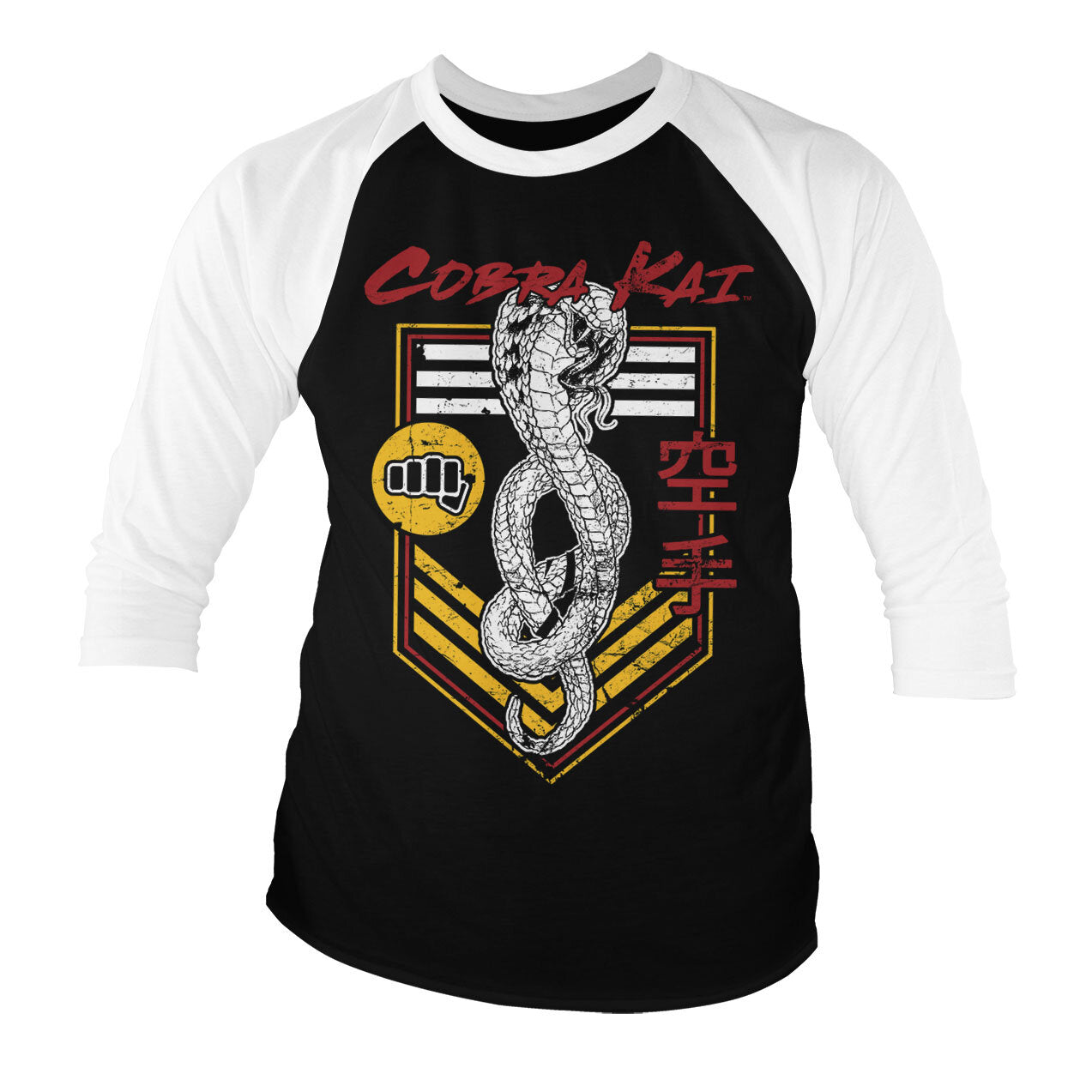 Cobra Kai Punch Patch Baseball 3/4 Sleeve Tee T-Shirt fra Cobra Kai