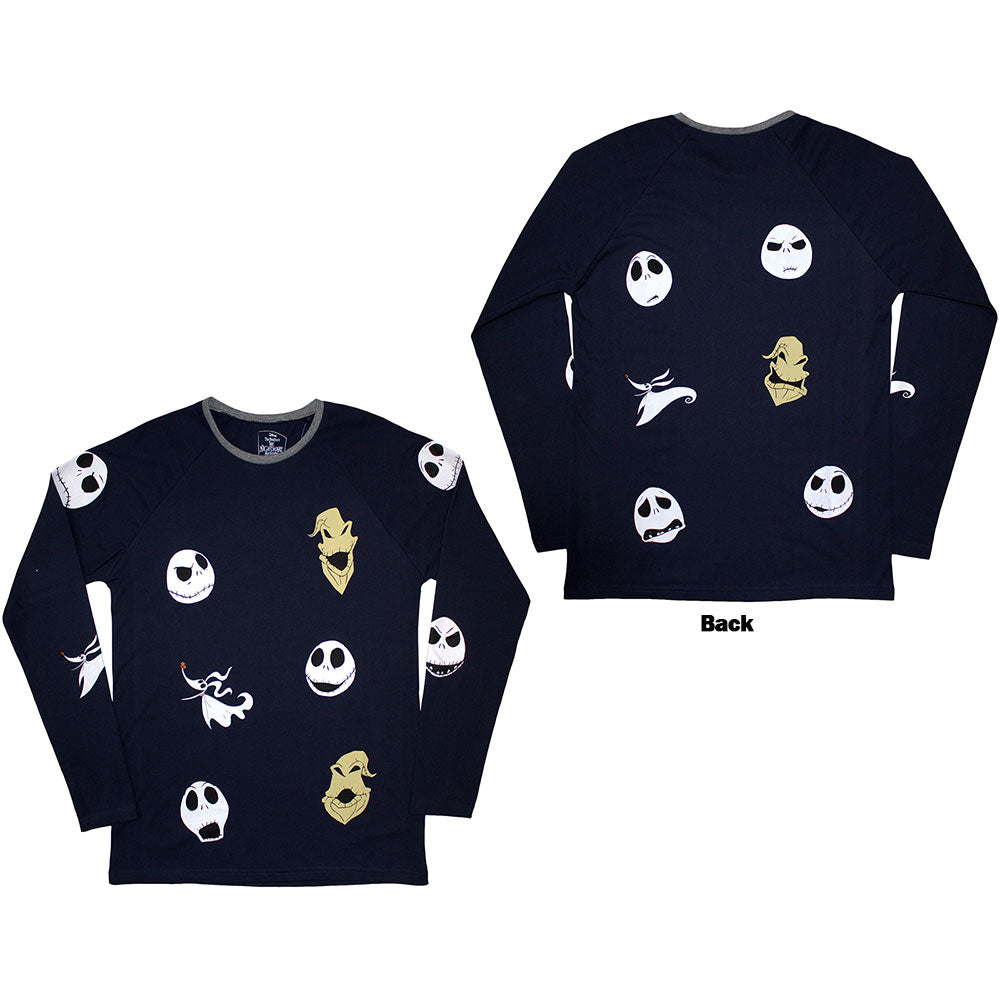 The Nightmare Before Christmas: Character Heads Long Sleeve T-Shirt (Back Print)