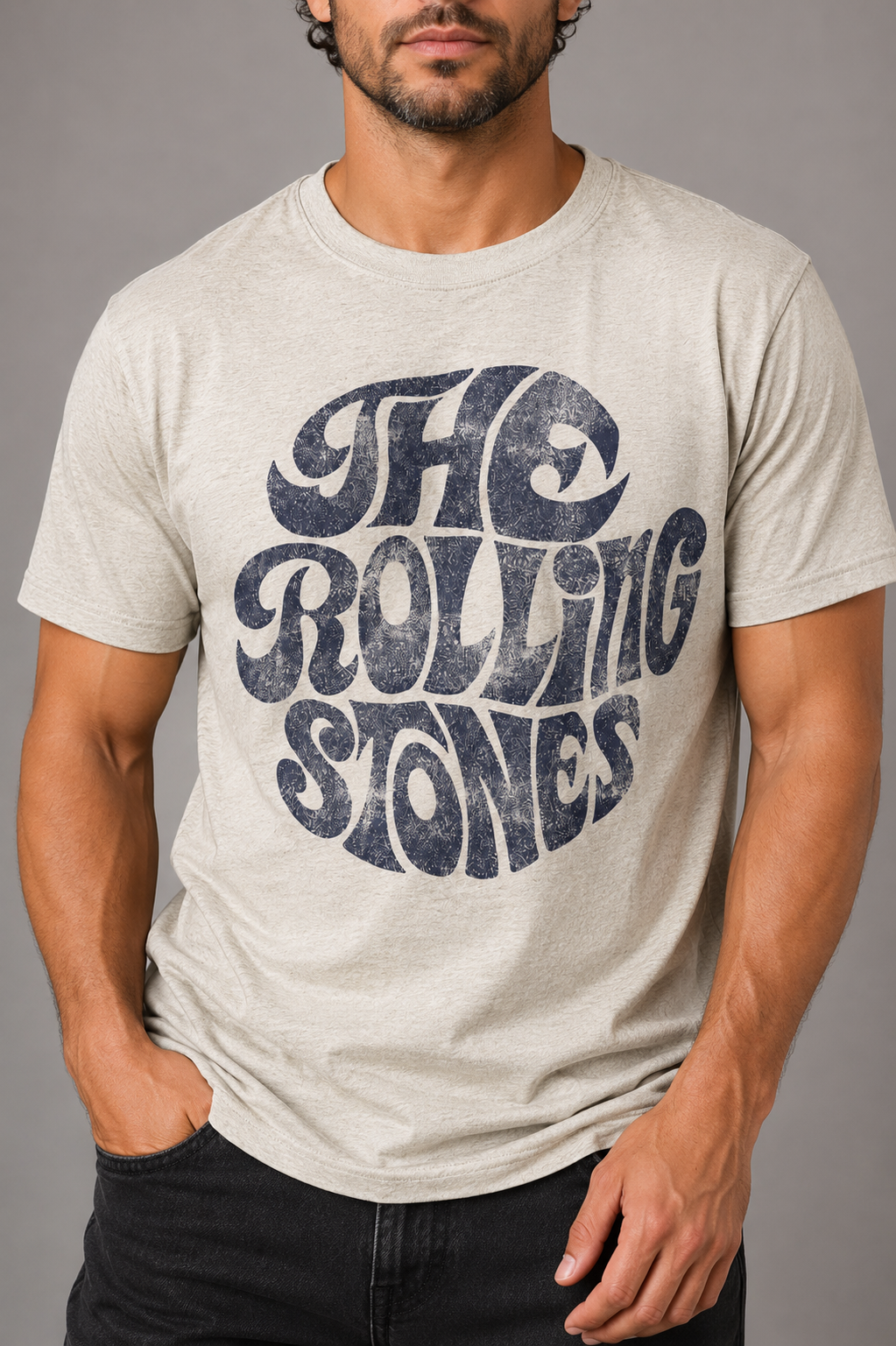 The Rolling Stones: Vintage 1970s Logo T-shirt - Beige