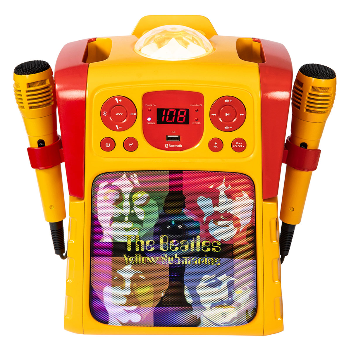 The Beatles: Yellow Submarine Faces Karaoke Speaker with Lightshow & 2 Microphones