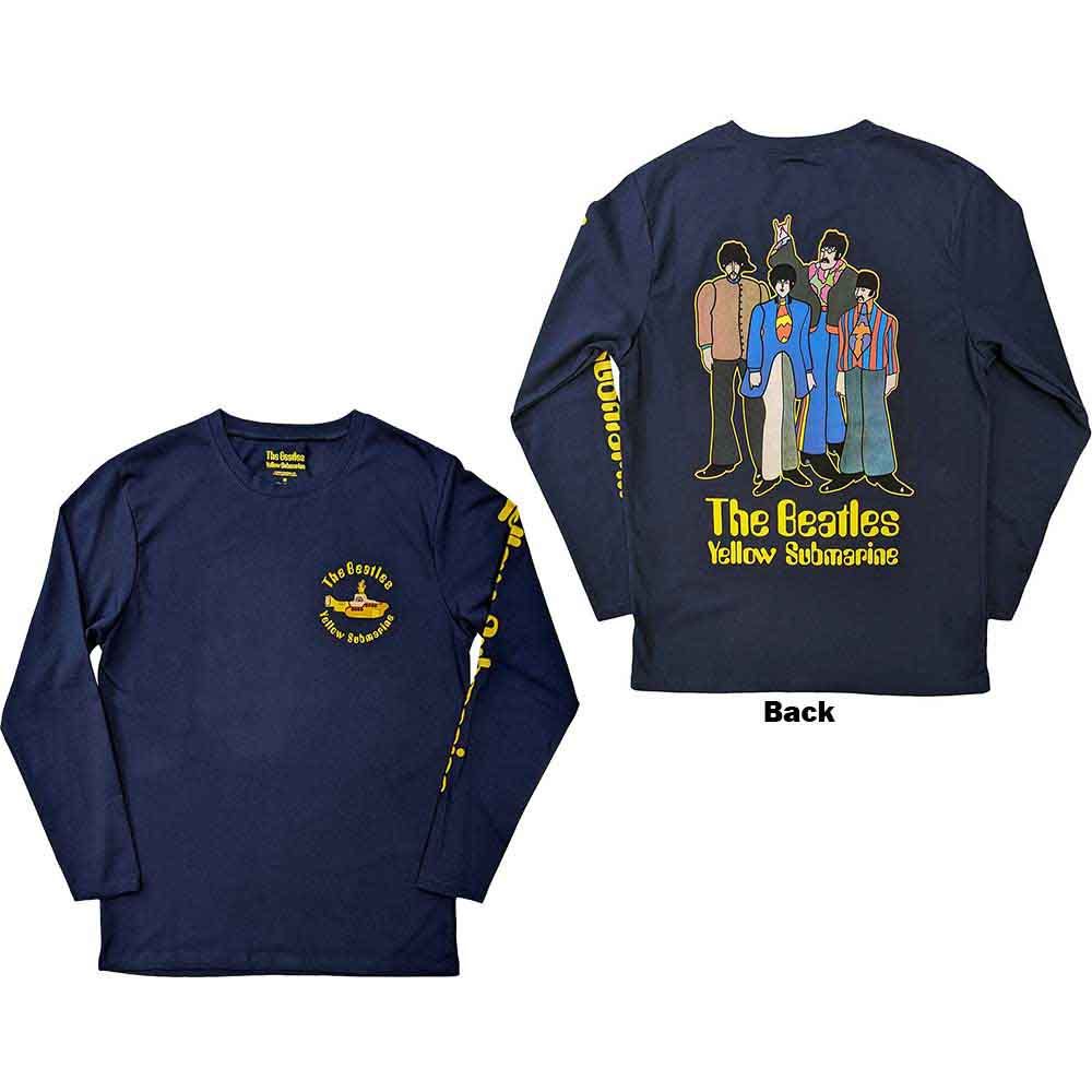 The Beatles: Yellow Submarine Band (Navy Blue) (Back & Sleeve Print) Long Sleeve – officielt merchandise