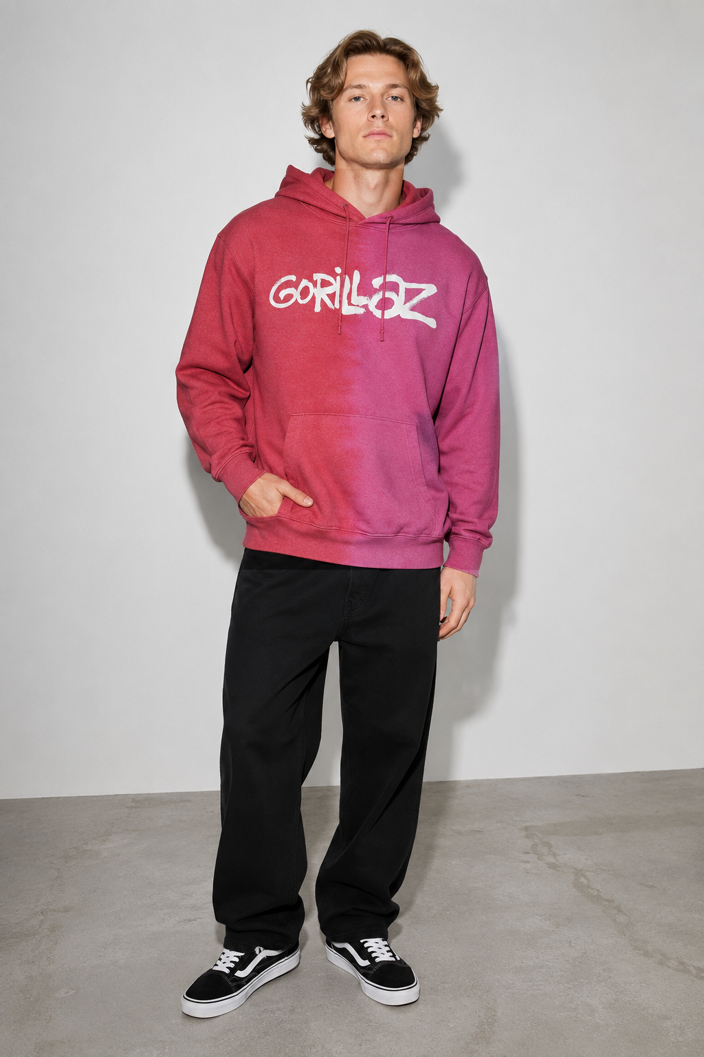 Gorillaz: Two-Tone Brush Logo Pullover Hoodie (Dye Wash)