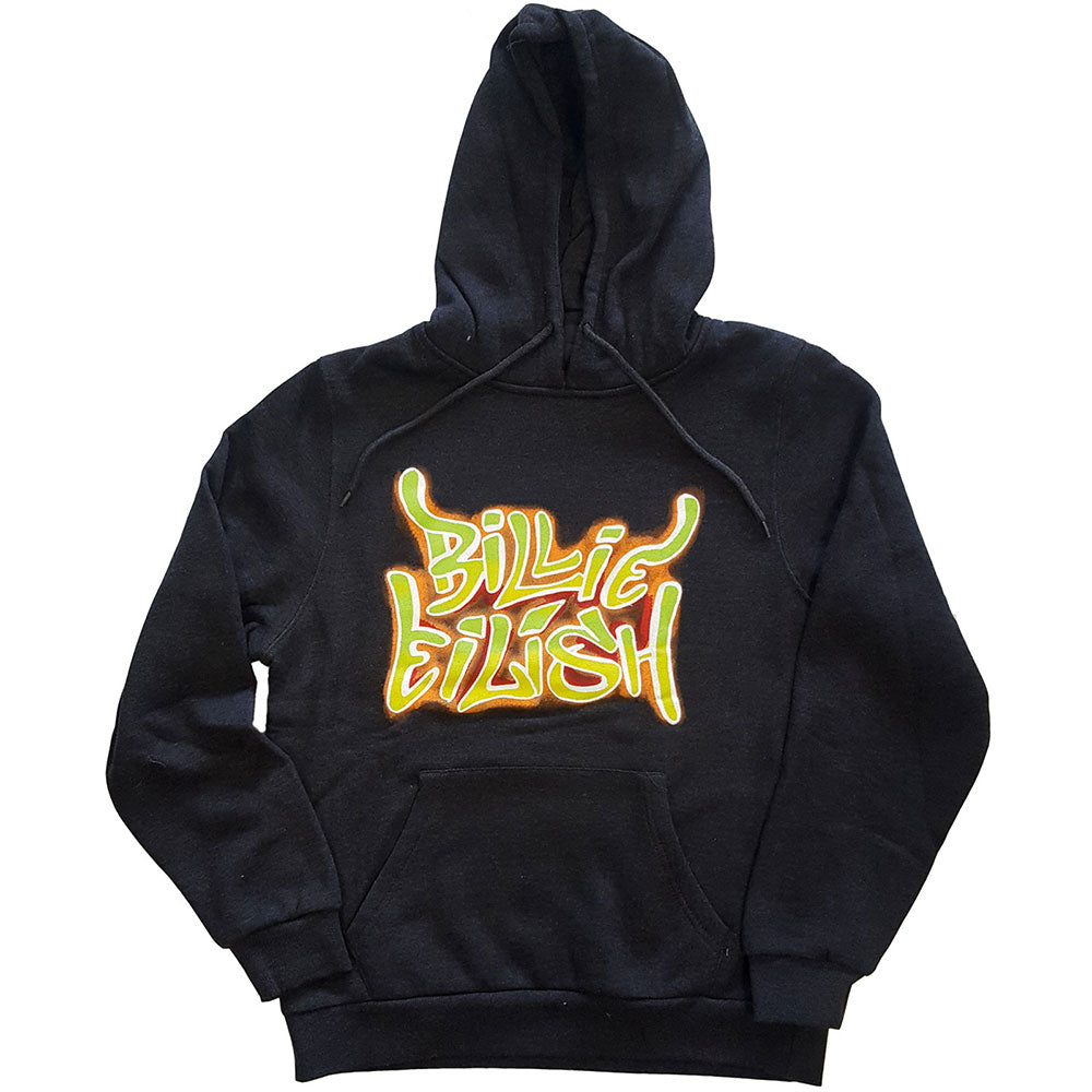 Billie Eilish Airbrush Flames Blohsh Hoodie mørkegrå front