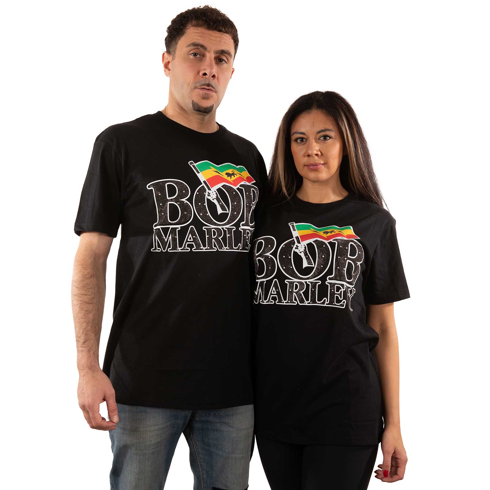 Bob Marley: Flag Logo T-Shirt (Diamante)
