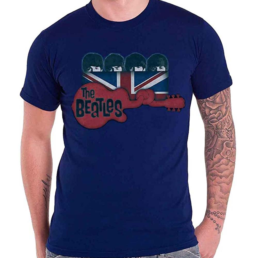 Billede af The Beatles Guitar & Flag T-shirt blå