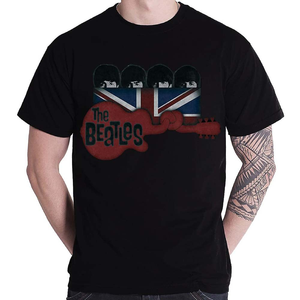 Billede af The Beatles Guitar & Flag T-shirt sort