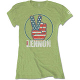 Billede af John Lennon Peace Fingers US Flag T-shirt til kvinder