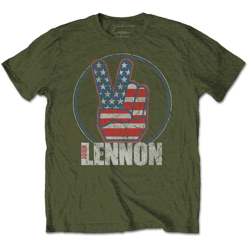 Billede af John Lennon Peace Fingers US Flag T-shirt