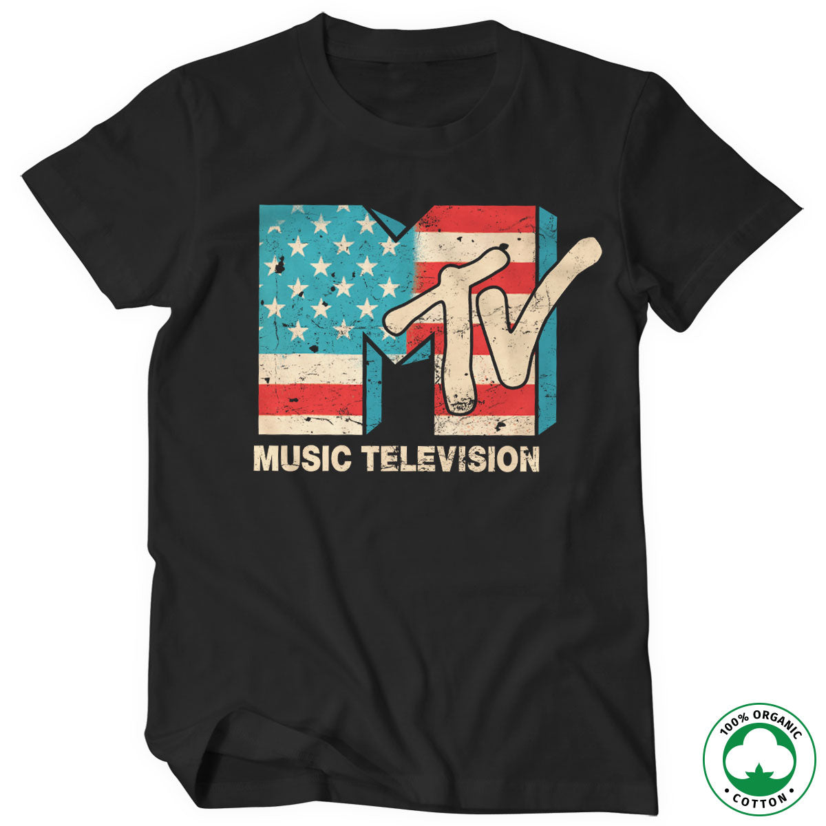Billede af MTV, MTV: Distressed USA-Flag Organic T-Shirt