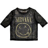 Nirvana: Yellow Smiley Crop Top (Kvinder) (Mesh)