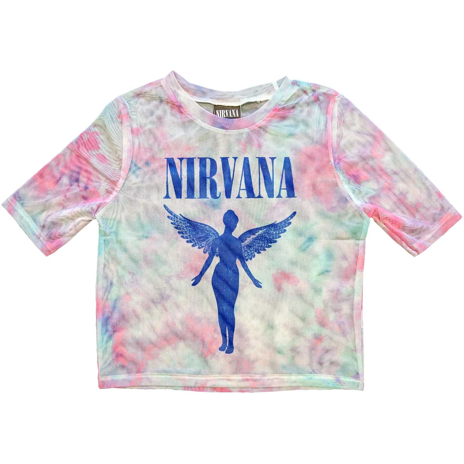 Nirvana: Angelic Blue Mono Crop Top (Kvinder) (Mesh)