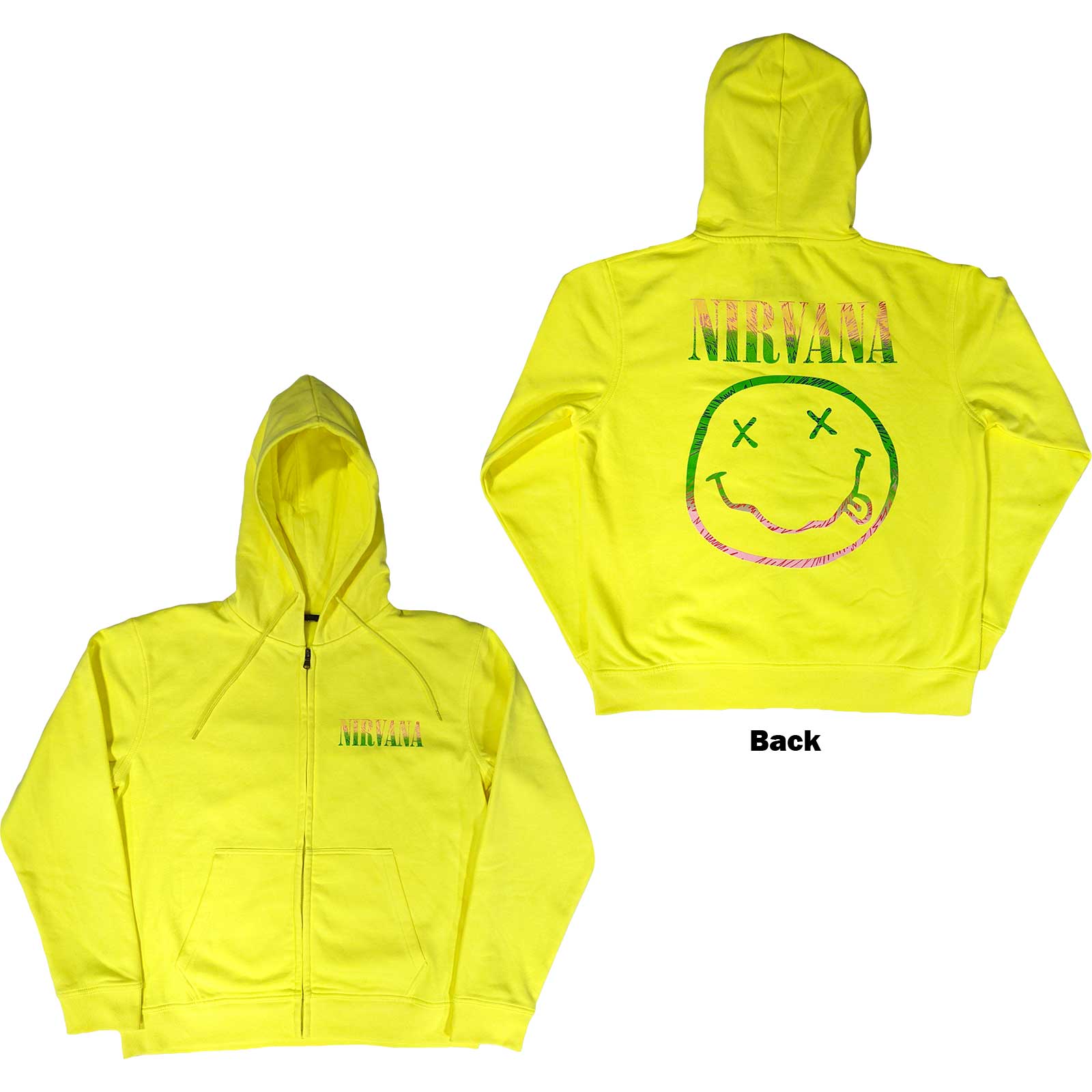 Nirvana: Sorbet Ray Smiley Zipped Hoodie (Back Print)