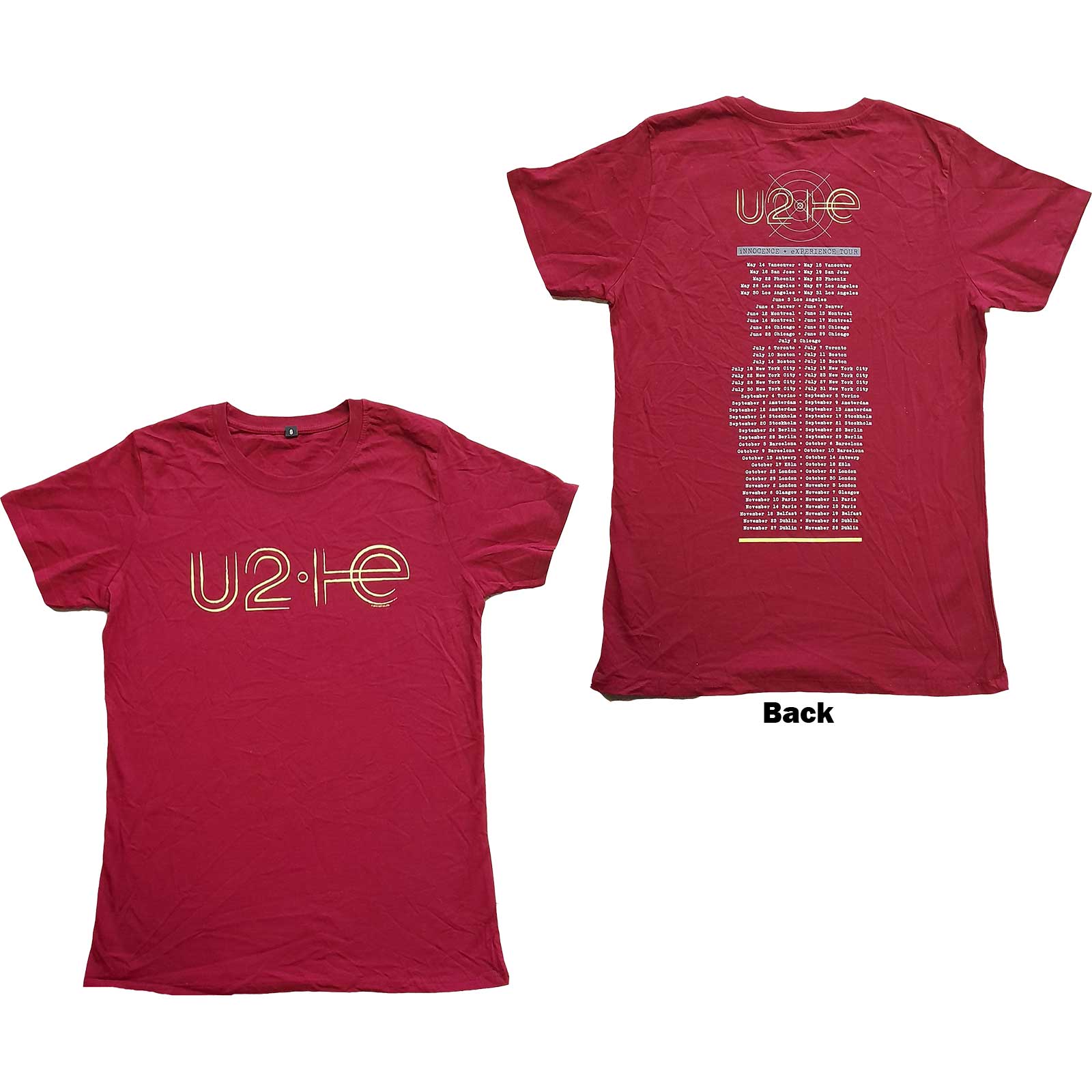 U2: I+E 2015 Tour Dates T-Shirt (Back Print)