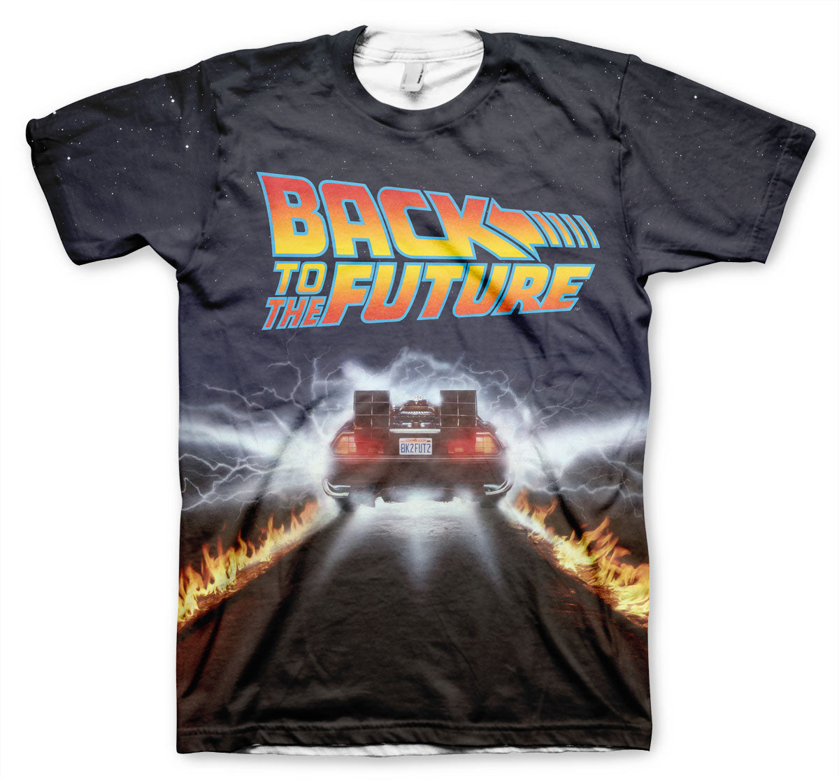 Billede af Back to the Future, Back To The Future: Delorean Fire Tracks Allover T-Shirt